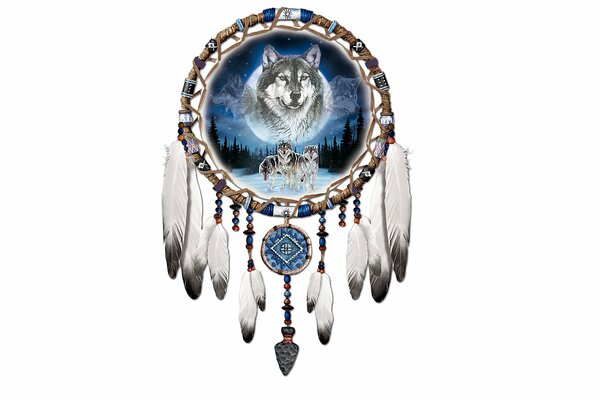 Nocturnal wolves on the circle dreamcatcher