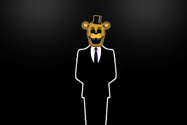 Drawing of a man in a black suit and a bear mask