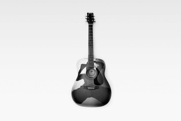 Gitarre auf weißem Hintergrund in Monochrom