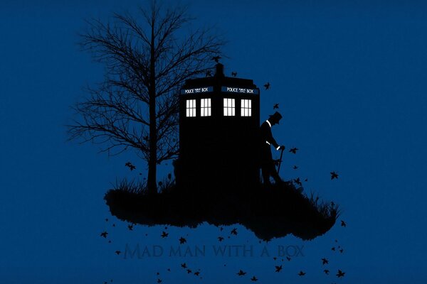 Doctor Who und der Stand auf blauem Hintergrund