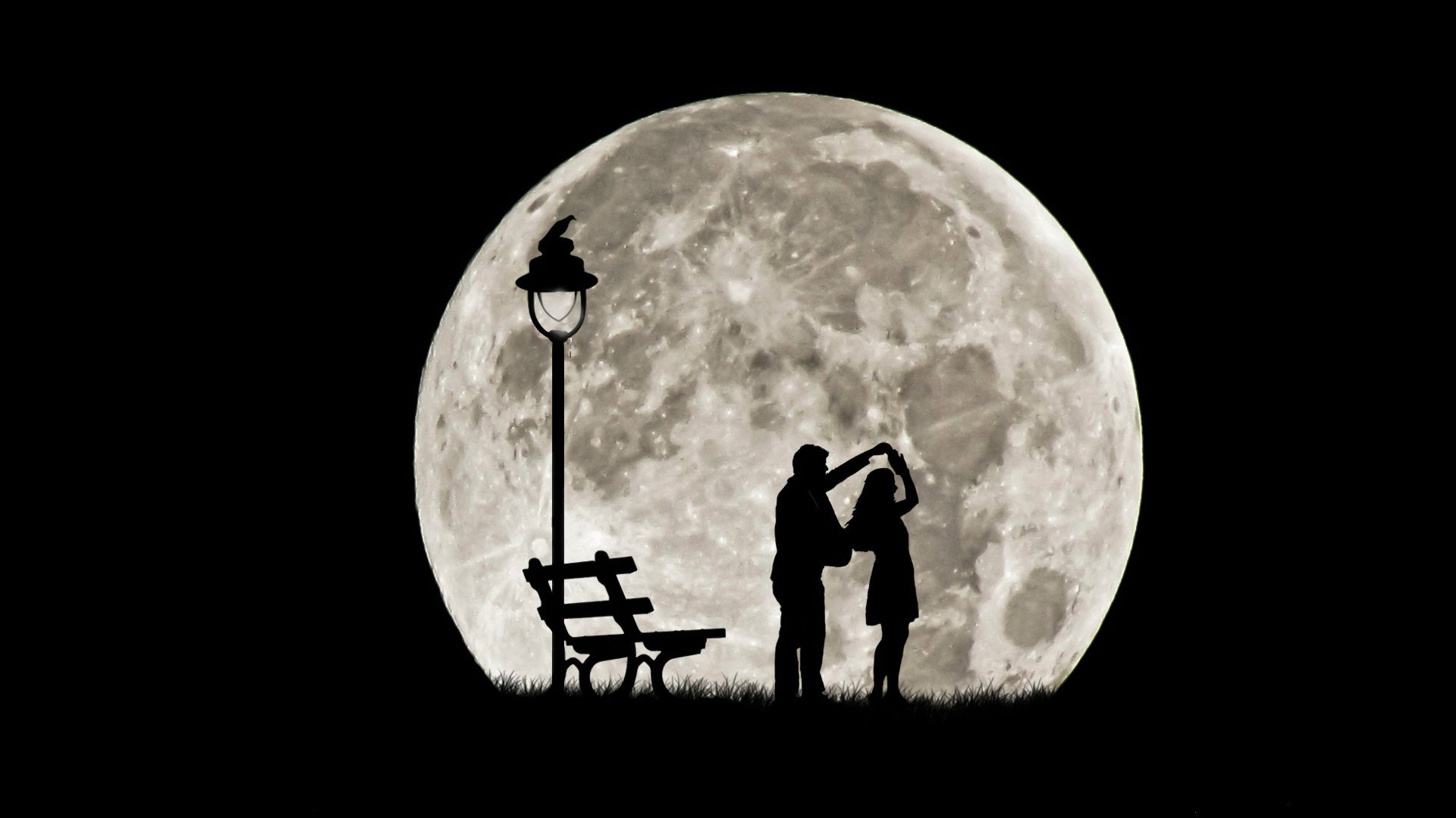 pleine lune silhouettes couple danse