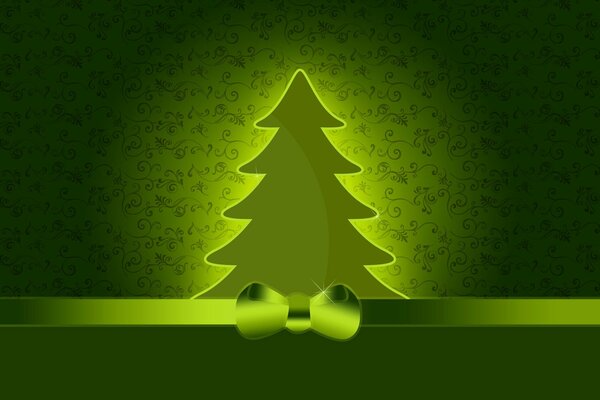 The New Year holiday. Festive Christmas tree on a bright green background