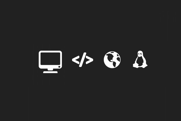 Minimalism style photos: monitor, internet, code, Linux on a dark background