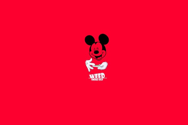 Mickey Mouse with white gloves on a red canvas