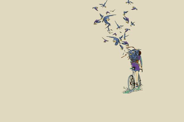 Birds fly out of a cyclist s backpack