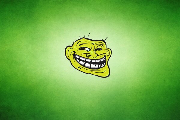 TrollFace con dientes sobre fondo verde