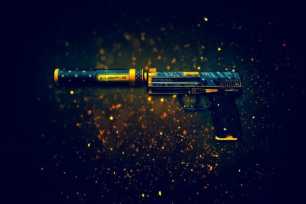 Gun on a beautiful shiny background