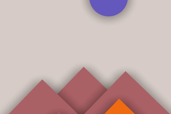 An interesting design of mountains made of multicolored triangles and a purple sun