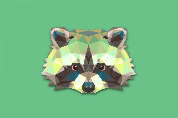 Raccoon head in the style of polygonal minimalism