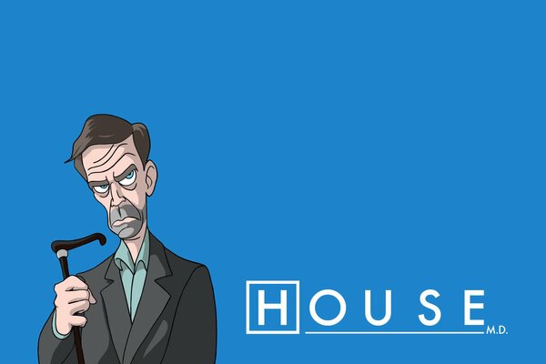 Hugh Laurie dessinés à la main sur fond de lettrage MAISON