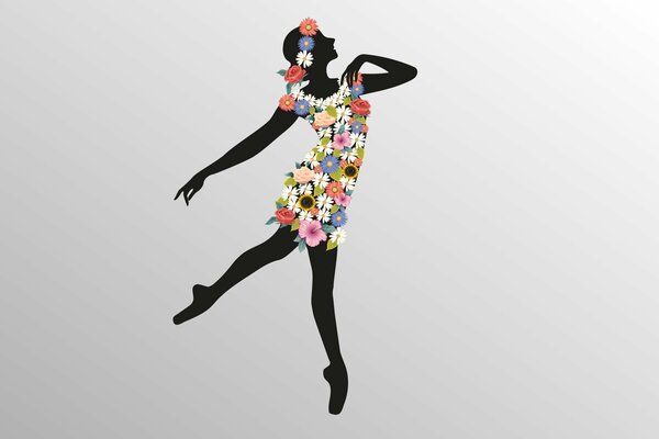 Minimalistische Kunst mit einem Mädchen in einem Kleid aus Blumen