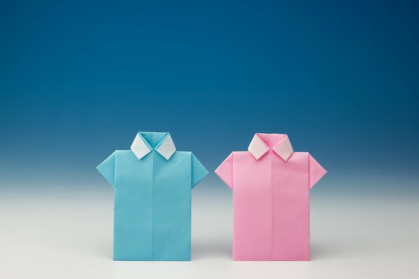 Imagen vectorial, camisas de papel, rosa y azul