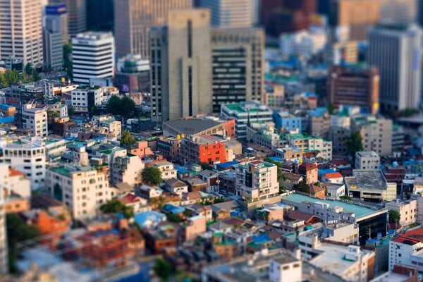 Megapolis, roofs of houses, skyscrapers