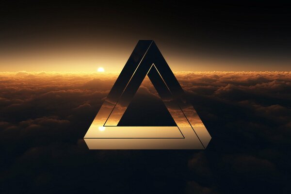 Art minimalism triangle on sunset background