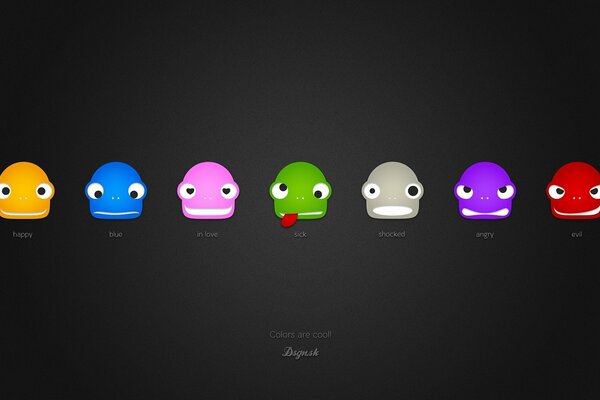 Monster heads of different colors