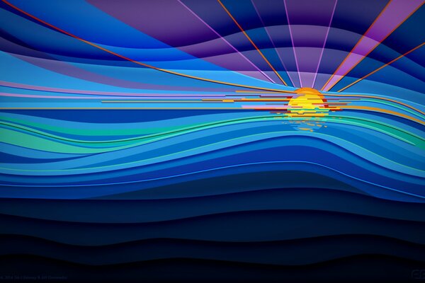 Landscape-abstraction with the sea and the rays of the sun