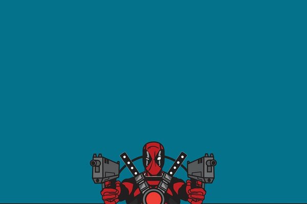 Deadpool avec des armes à la main de la bande dessinée sur fond bleu