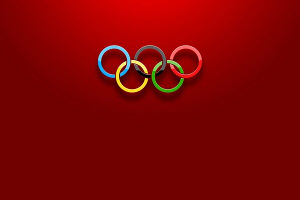 Olympic rings on a red background