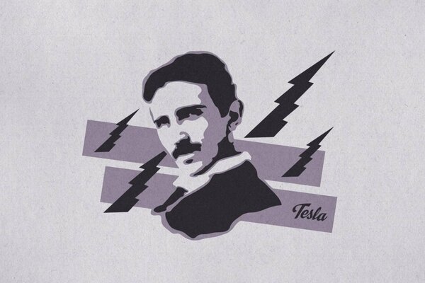 Nikola Tesla on a gray background drawing