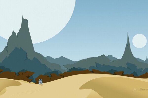 Arte del paisaje de las montañas del desierto basado en Star Wars