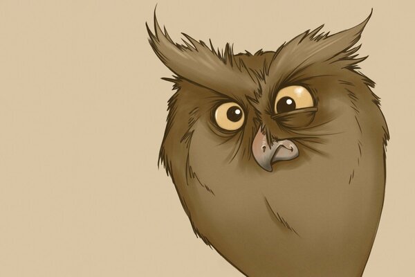 Owl with a twitching eye, cartoon, anime, minimalism