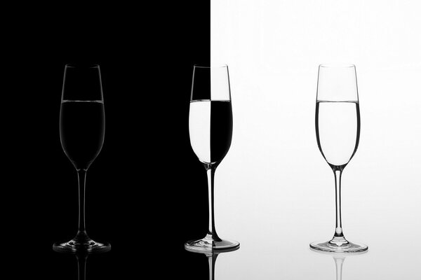 Black and white style of the shot with glasses