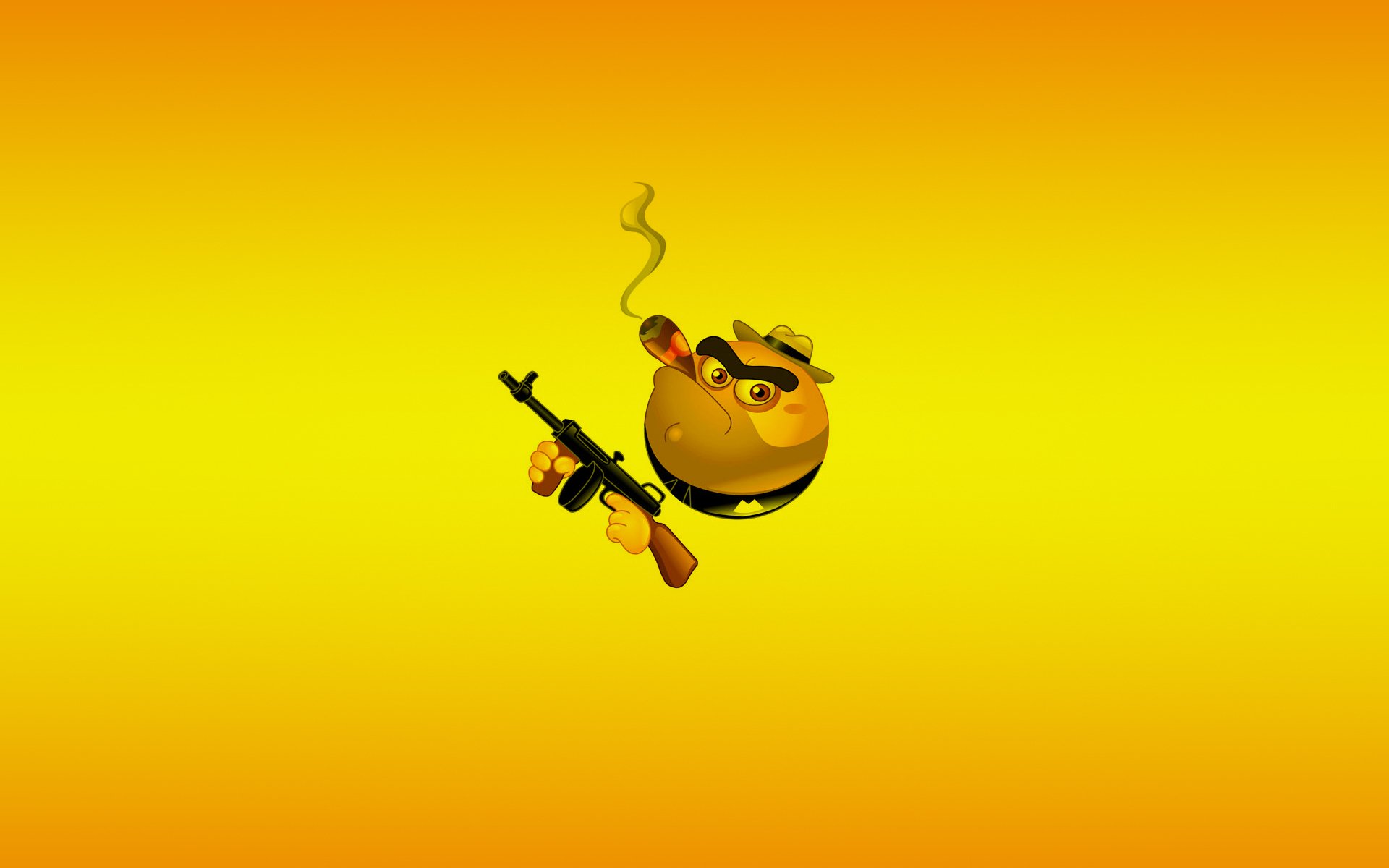 sourire sourire arme jaune automatique gangster cigare minimalisme