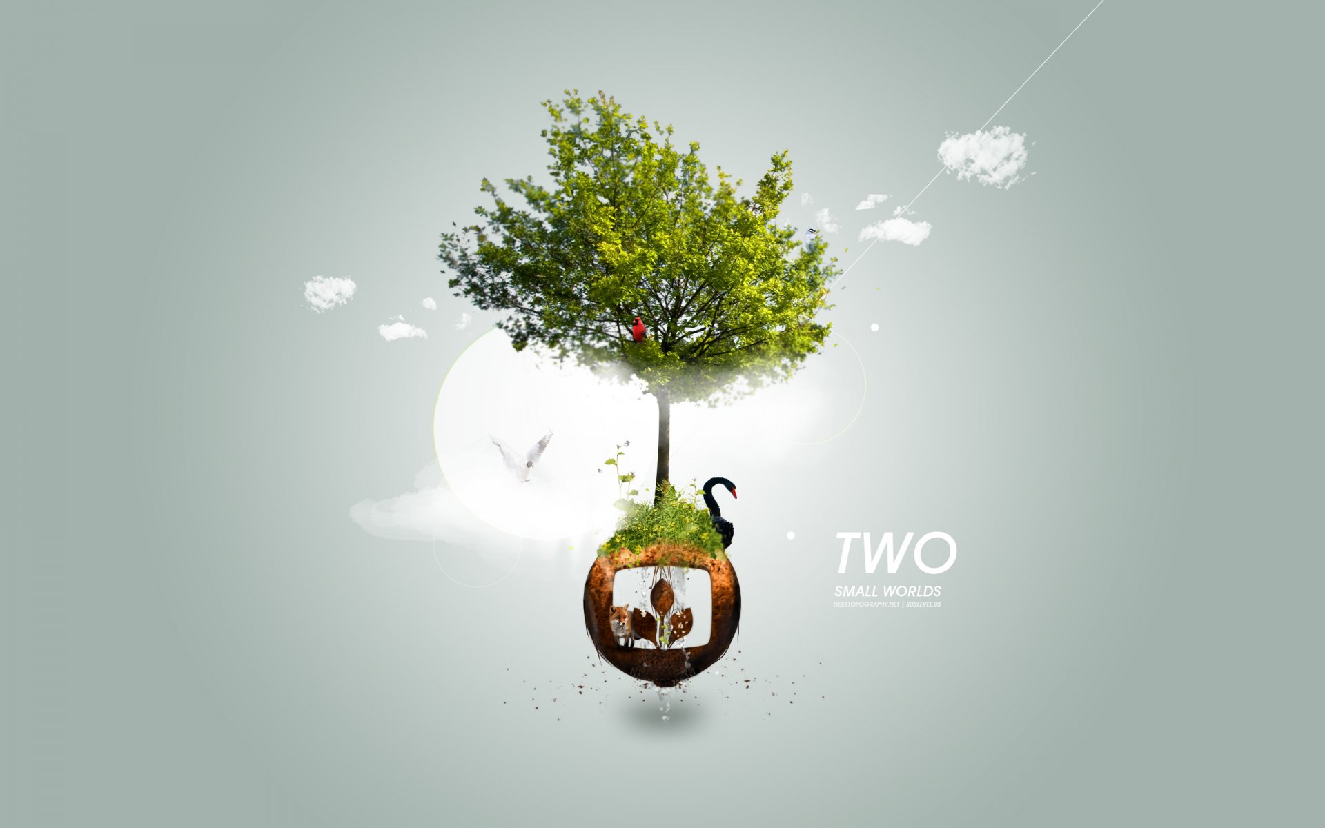 tree ball swan animals logo