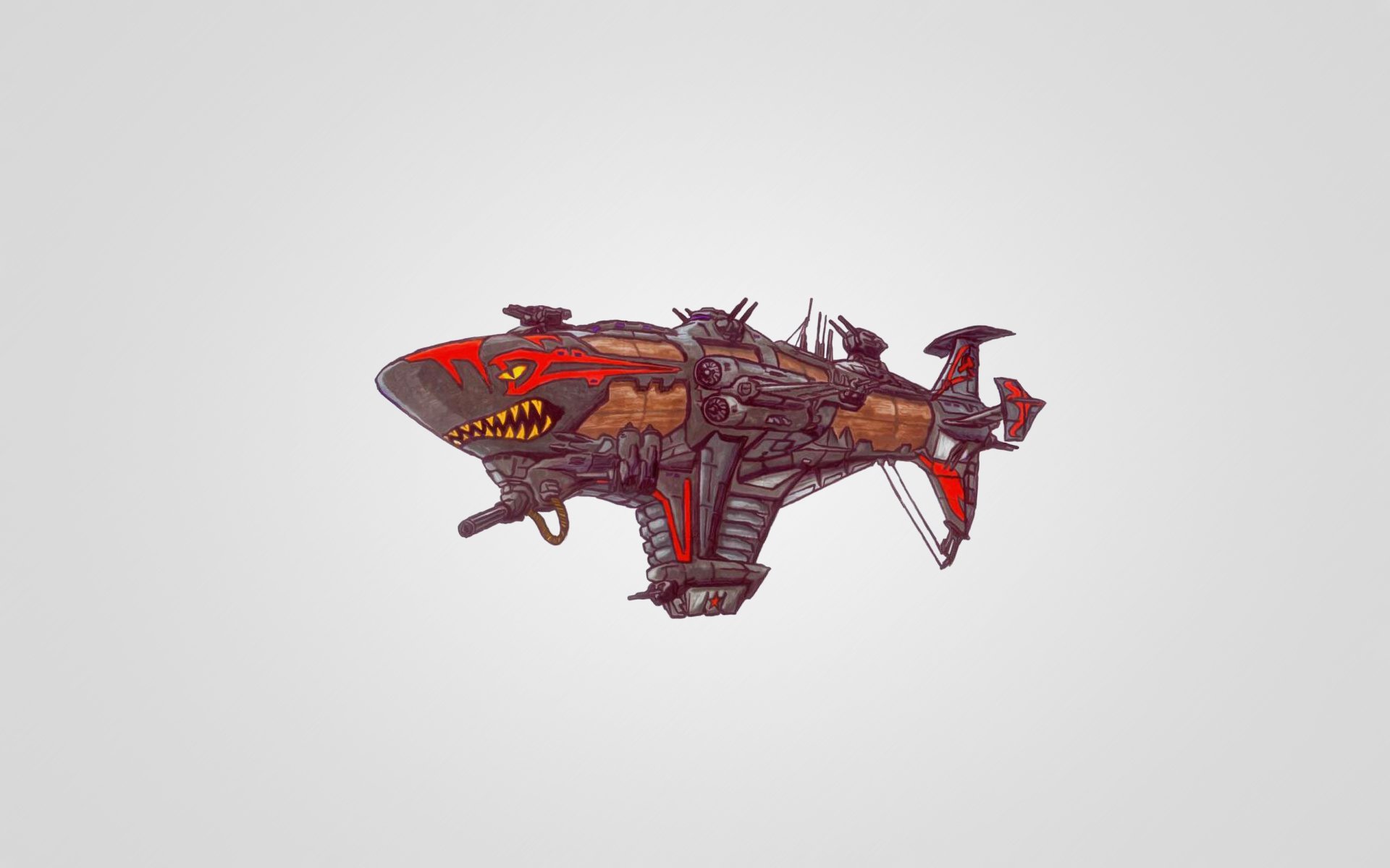 airship dirigible light background shark fashion gun weapon red kirov minimalism red alert