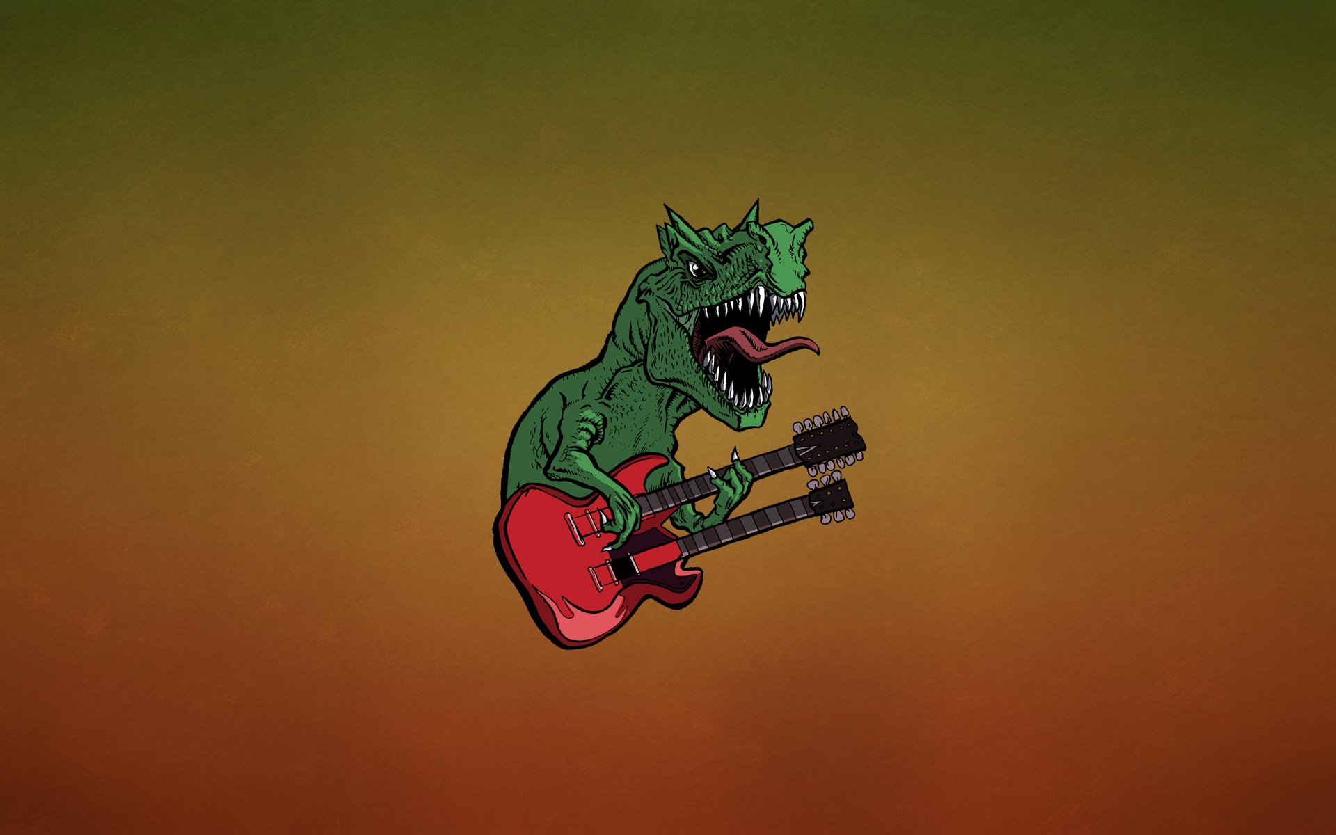 dinosaurier dunkler hintergrund gitarre hart grün rot zähne eckzähne zunge eidechse dino minimalismus