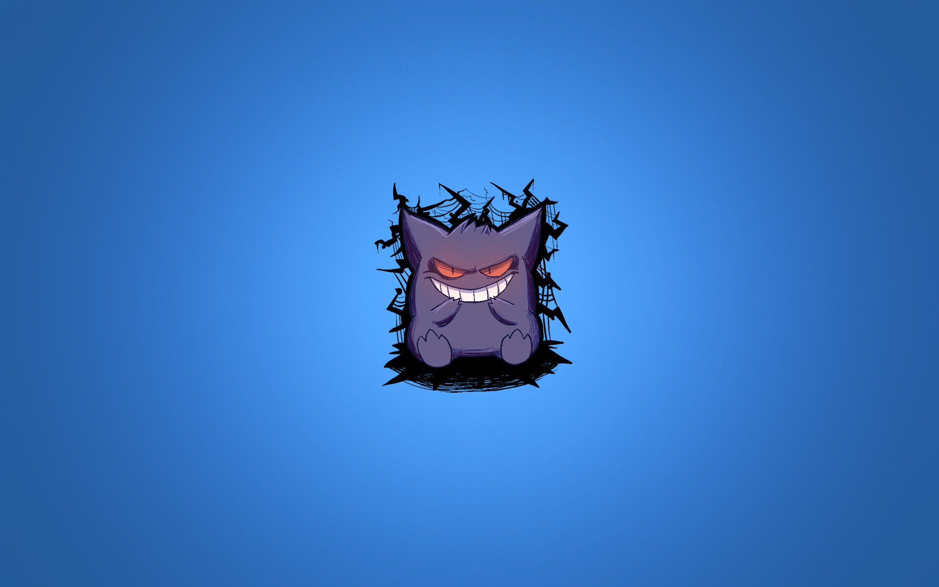 pokemon gengar blue background purple smile minimalism