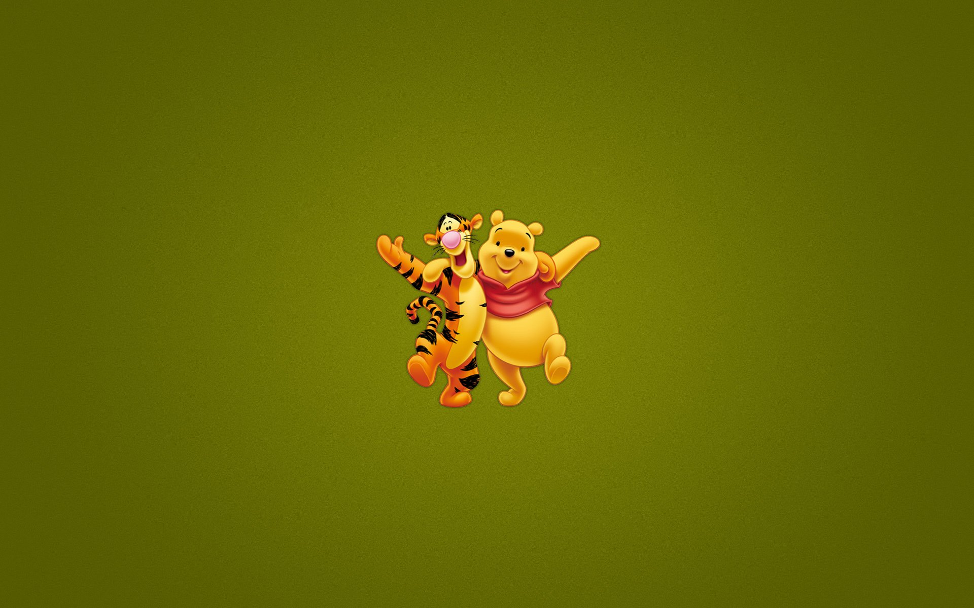 winnie l ourson winnie l ourson fond vert foncé étreindre tigre joyeux minimalisme disney