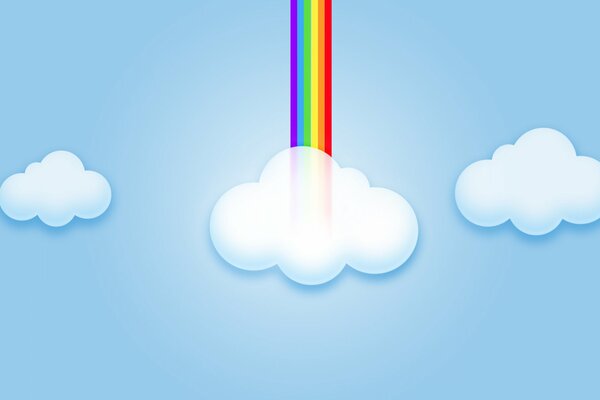 Picture rainbow and clouds on a blue background