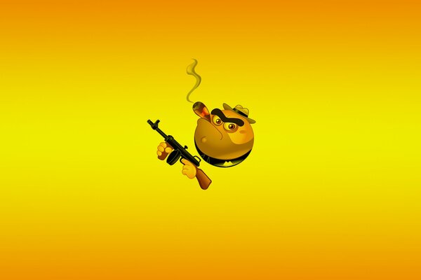 Nouveau gangster smiley avec une cigarette encore armé