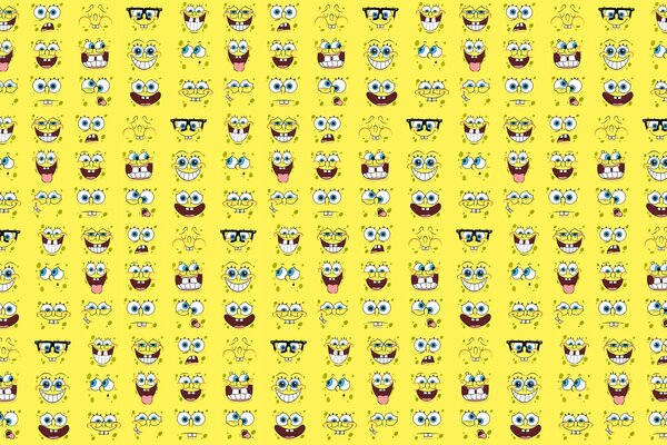 Spugna SpongeBob sorrisi smorfie, occhi, facce