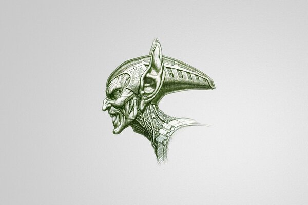 Profile of a green goblin from spider-Man on a white background