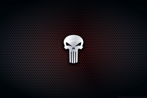 Comic-Punisher-Symbol auf schwarz-rotem Hintergrund