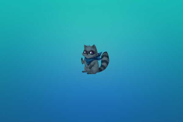 Striped raccoon on a bluish background