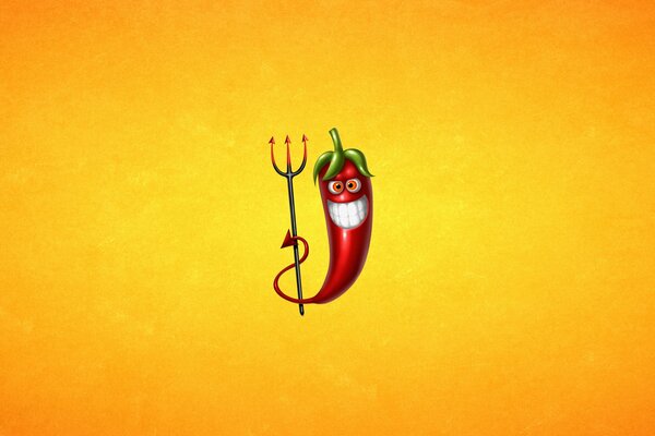 Minimalistic red pepper with trident