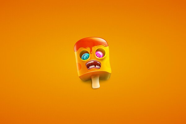 Orange ice cream-zombie on a stick