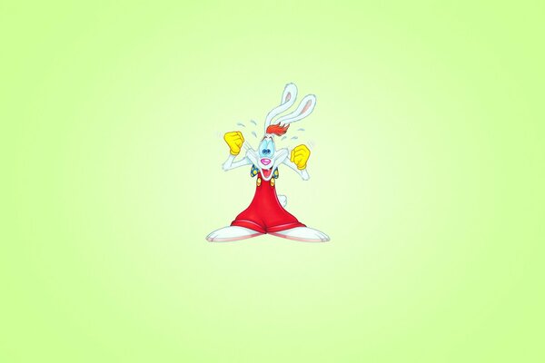 Joyful roger rabbit on a light green background