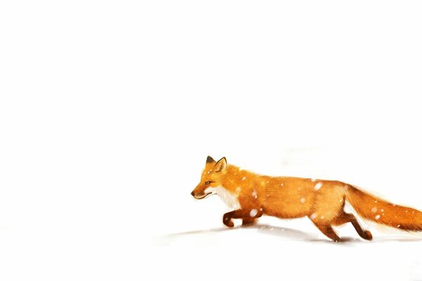 Illustration of a crouching fox in the snow