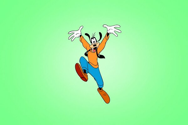 Goofy alegre sobre fondo verde