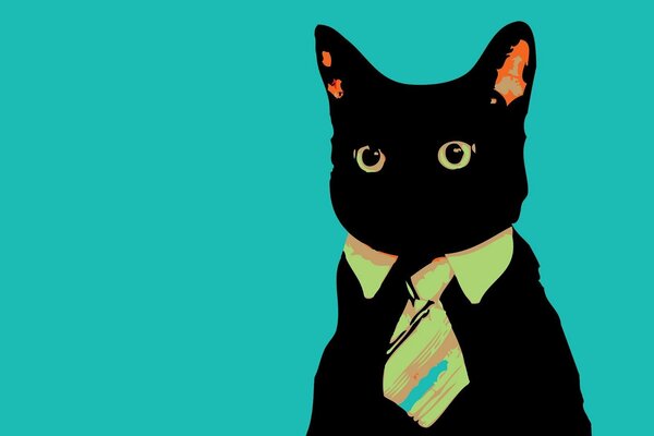 Illustrazione con un gatto nero in cravatta