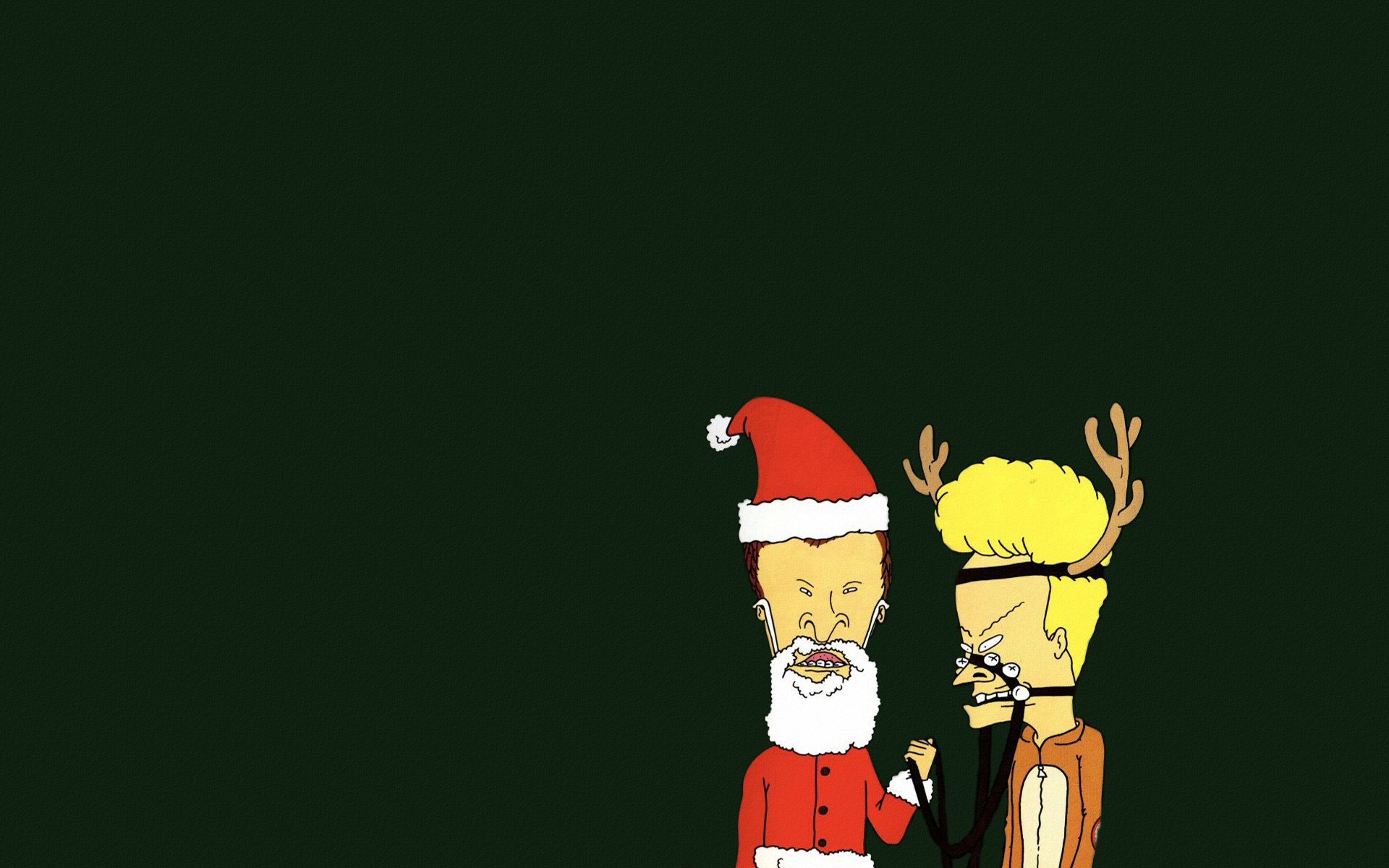 beavis et butt-head nouvel an fond vert bonne année barbe bois harnais père noël cerf minimalisme