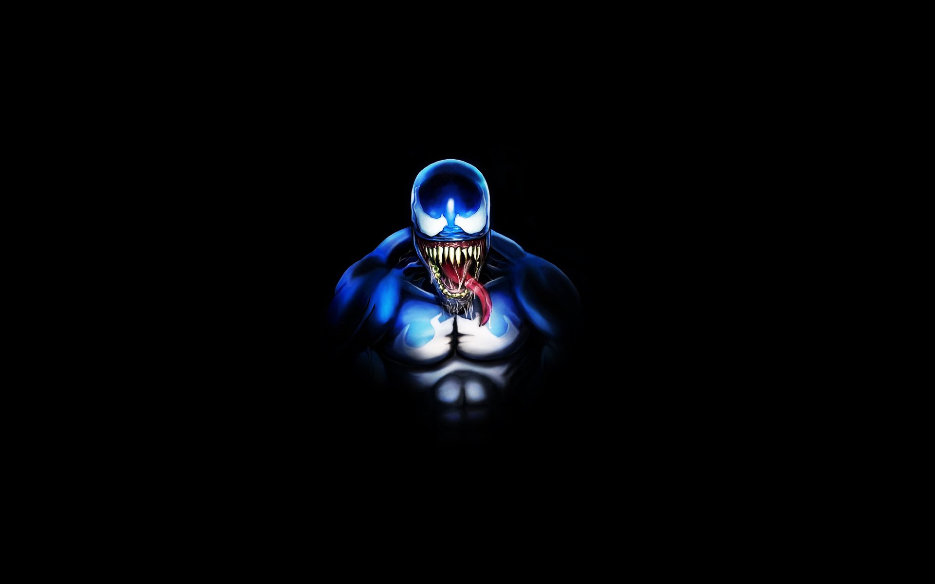 venom spiderman bande dessinée symbiote créature fond noir minimalisme