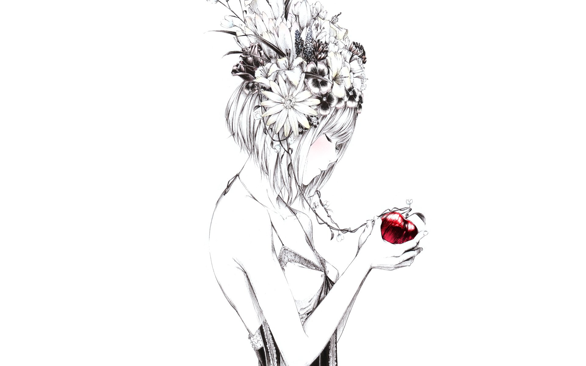 chica flores manzana dibujo arte sawasawa