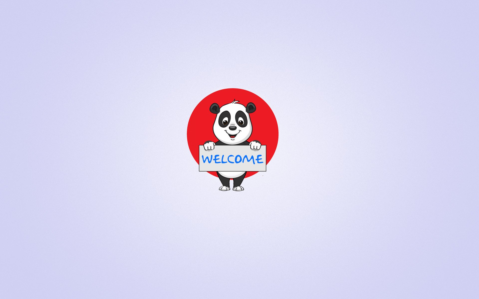 panda círculo rojo sonrisa placa letras bienvenida fondo claro minimalismo