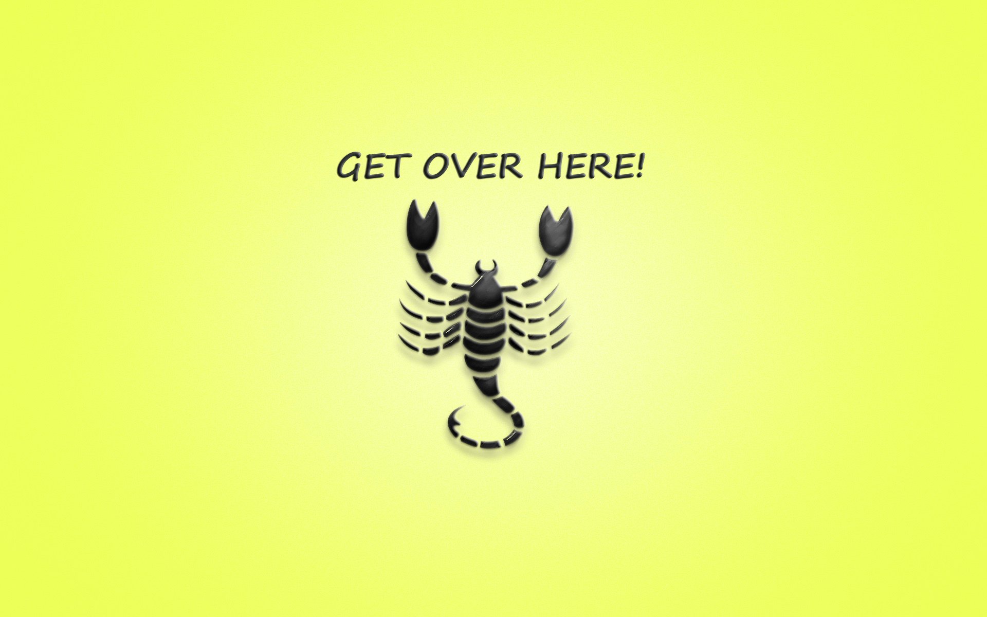 mortal kombat scorpion inscription phrase get over here yellow background minimalism