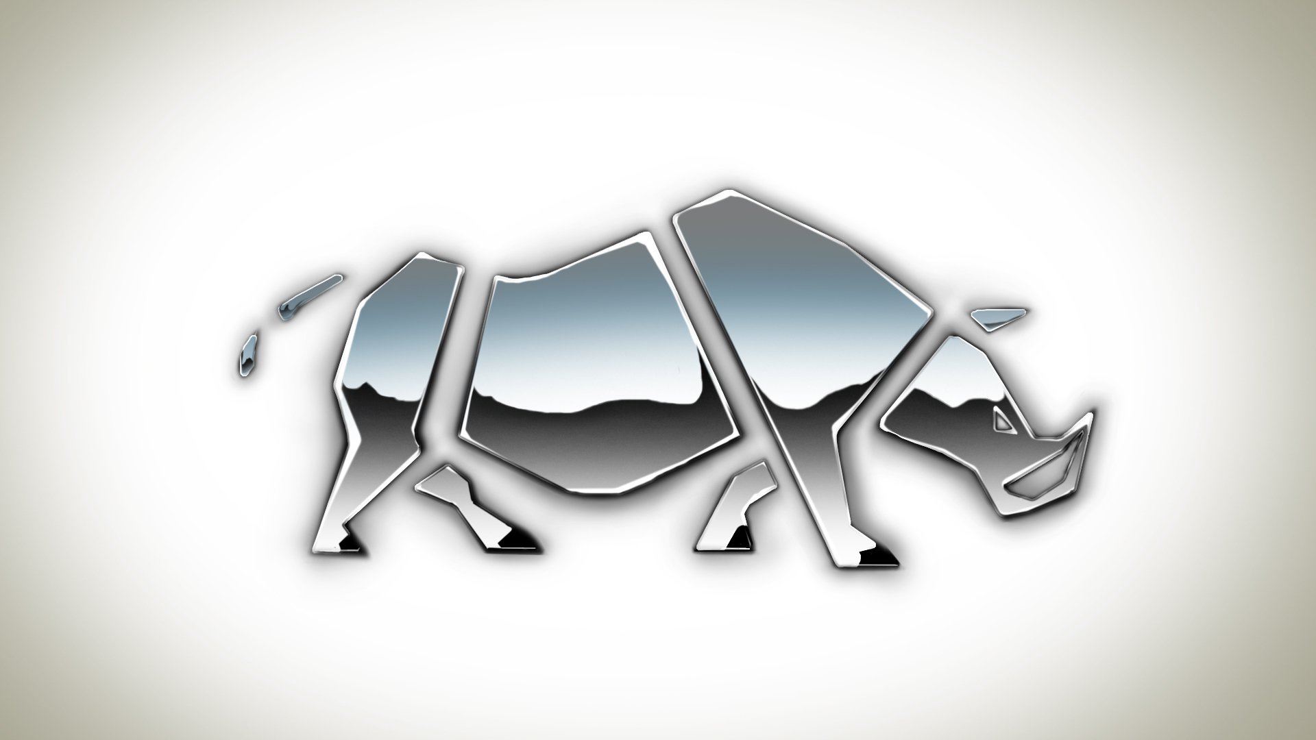 white background rhinoceros figure metal reflection of the